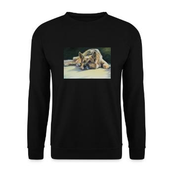 Schäferhund chillt - Unisex Pullover - Schwarz - Vorne - Alina (178cm) & Michal (187cm)