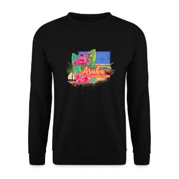 Aruba Retro Caribbean Island with Flamingo Vintage - Unisex Sweatshirt - black - Front - Alina (178cm) & Michal (187cm)