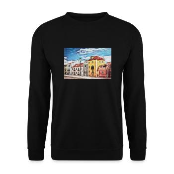 Vintage Color Buildings Row -Lisbon Portugal Lover - Sweat-shirt Unisexe - noir - Devant - Alina (178cm) & Michal (187cm)
