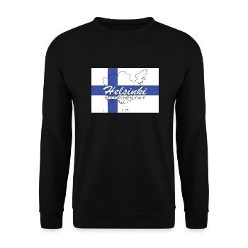 Helsinki - Hauptstadt mit GPS & Flagge - Unisex Pullover - Schwarz - Vorne - Alina (178cm) & Michal (187cm)