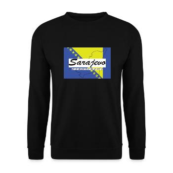 Sarajevo - Hauptstadt mit GPS & Flagge - Unisex Pullover - Schwarz - Vorne - Alina (178cm) & Michal (187cm)