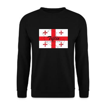 Tiflis - Hauptstadt mit GPS & Flagge - Unisex Pullover - Schwarz - Vorne - Alina (178cm) & Michal (187cm)