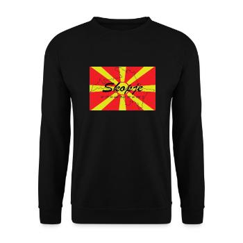 Skopje - Hauptstadt mit GPS & Flagge - Unisex Pullover - Schwarz - Vorne - Alina (178cm) & Michal (187cm)