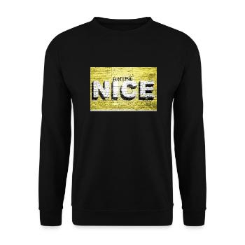 Verdammt schöner Spruch Schriftzug Graffiti on Brick - Unisex Pullover - Schwarz - Vorne - Alina (178cm) & Michal (187cm)