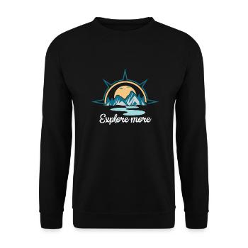 Entdecke mehr. explore more. wandern, erkunden, - Unisex Pullover - Schwarz - Vorne - Alina (178cm) & Michal (187cm)