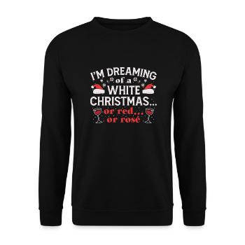 Frohe Weihnachten Weiße Weihnacht Weinglas Wein - Unisex Pullover - Schwarz - Vorne - Alina (178cm) & Michal (187cm)