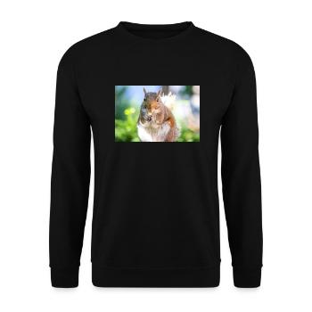 Grauhörnchen essen - Unisex Pullover - Schwarz - Vorne - Alina (178cm) & Michal (187cm)