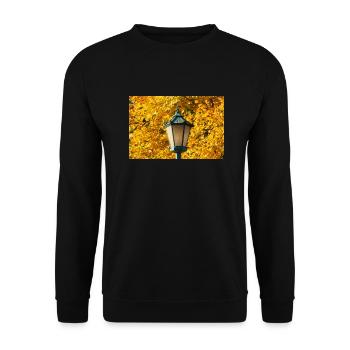 Straßenlaterne im Herbst - Unisex Pullover - Schwarz - Vorne - Alina (178cm) & Michal (187cm)