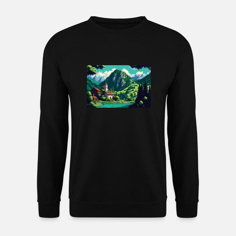 8bit Pixel Bergsee - Unisex Pullover - Schwarz