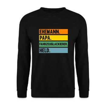 Lackierer Papa Vater Autolackierer Fahrzeuglackier - Unisex Pullover - Schwarz - Vorne - Alina (178cm) & Michal (187cm)