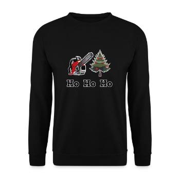 Weihnachtsbaum Kettensägentraum - Unisex Pullover - Schwarz - Vorne - Alina (178cm) & Michal (187cm)