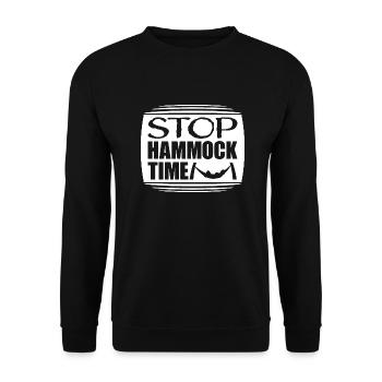 Lustige Stopp-Hängematten-Zeit Entspannen Schlafen Camping - Unisex Pullover - Schwarz - Vorne - Alina (178cm) & Michal (187cm)