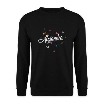 ALEXANDRA - Mädchen Name bunten Schmetterlingen - Unisex Pullover - Schwarz - Vorne - Alina (178cm) & Michal (187cm)