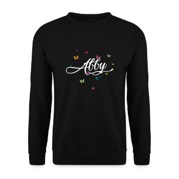 ABBY - Girl Name with Colorful Butterflies - Unisex Sweatshirt - black - Front - Alina (178cm) & Michal (187cm)