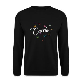 CARRIE - Mädchen Name mit bunten Schmetterlingen - Unisex Pullover - Schwarz - Vorne - Alina (178cm) & Michal (187cm)