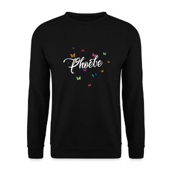 PHOEBE - Girl's Name with Colorful Butterflies - Unisex Sweatshirt - black - Front - Alina (178cm) & Michal (187cm)