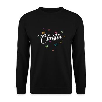 CHRISTIN - Girl Name with Colorful Butterflies - Unisex Sweatshirt - black - Front - Alina (178cm) & Michal (187cm)