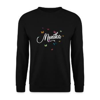 MONIKA - Nom de fille avec des papillons colorés - Sweat-shirt Unisexe - noir - Devant - Alina (178cm) & Michal (187cm)