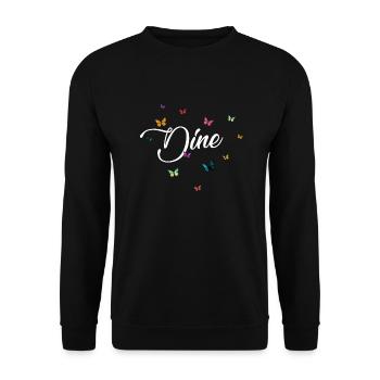 DINE - Girl's Name with Colorful Butterflies - Unisex Sweatshirt - black - Front - Alina (178cm) & Michal (187cm)