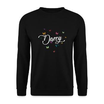 DARCY - Girl's name with colorful butterflies - Unisex Sweatshirt - black - Front - Alina (178cm) & Michal (187cm)
