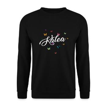 KALEA - Mädchen Name mit bunten Schmetterlingen - Unisex Pullover - Schwarz - Vorne - Alina (178cm) & Michal (187cm)