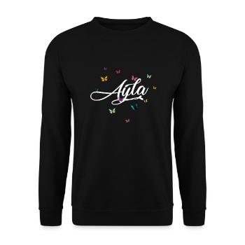 AYLA - Girl Name with Colorful Butterflies - Unisex Sweatshirt - black - Front - Alina (178cm) & Michal (187cm)