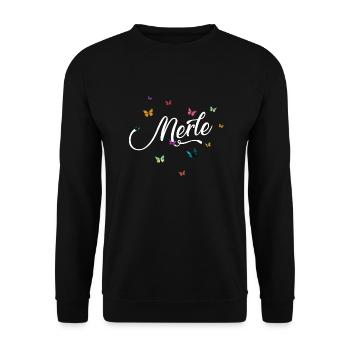MERLE - Nom de fille avec des papillons colorés - Sweat-shirt Unisexe - noir - Devant - Alina (178cm) & Michal (187cm)