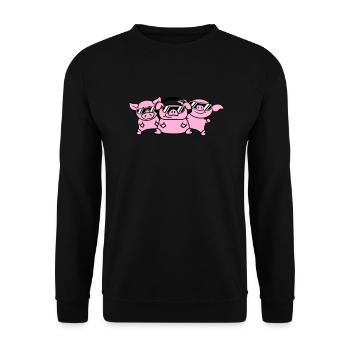 3 DJ Party Pigs Team Three Friends Party Crew - Unisex Sweatshirt - black - Front - Alina (178cm) & Michal (187cm)