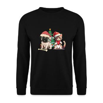 Haustiere Nikolaus Santa Weihnachten Hund Katze - Unisex Pullover - Schwarz - Vorne - Alina (178cm) & Michal (187cm)