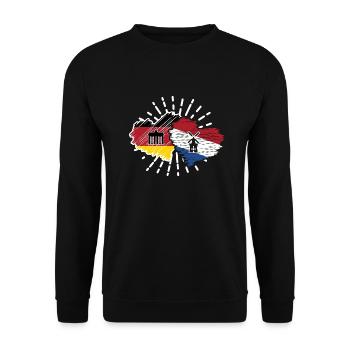 Deutschland Niederlande Herzen Fußball Länderspiel - Unisex Pullover - Schwarz - Vorne - Alina (178cm) & Michal (187cm)