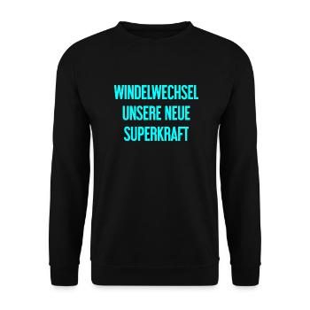 Windelwechsel – unsere neue Superkraft - Unisex Pullover - Schwarz - Vorne - Alina (178cm) & Michal (187cm)