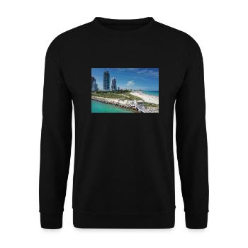 Miami Beach Piermit Wolkenkratzer - Unisex Pullover - Schwarz - Vorne - Alina (178cm) & Michal (187cm)
