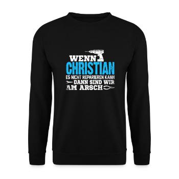 CHRISTIAN - kann es reparieren - Unisex Pullover - Schwarz - Vorne - Alina (178cm) & Michal (187cm)