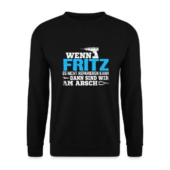 FRITZ - kann es reparieren - Unisex Pullover - Schwarz - Vorne - Alina (178cm) & Michal (187cm)