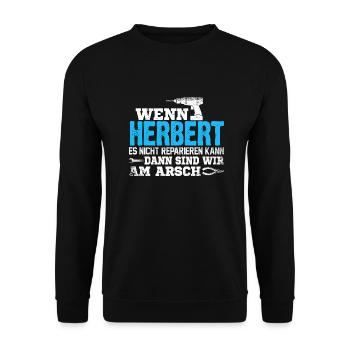 HERBERT - kann es reparieren - Unisex Pullover - Schwarz - Vorne - Alina (178cm) & Michal (187cm)