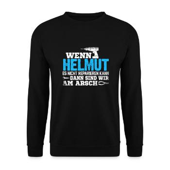 HELMUT - kann es reparieren - Unisex Pullover - Schwarz - Vorne - Alina (178cm) & Michal (187cm)