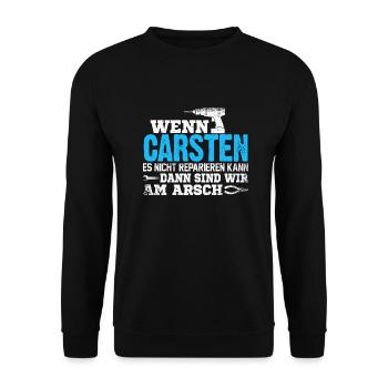 CARSTEN - kann es reparieren - Unisex Pullover - Schwarz - Vorne - Alina (178cm) & Michal (187cm)
