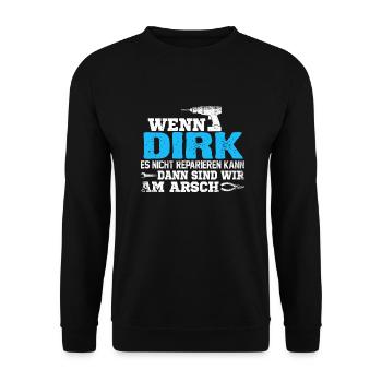 DIRK - kann es reparieren - Unisex Pullover - Schwarz - Vorne - Alina (178cm) & Michal (187cm)
