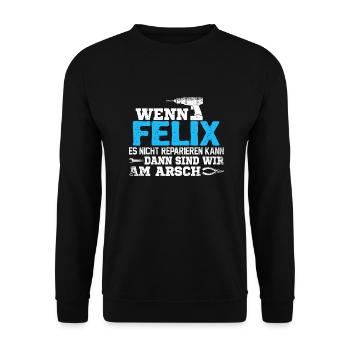 FELIX - kann es reparieren - Unisex Pullover - Schwarz - Vorne - Alina (178cm) & Michal (187cm)