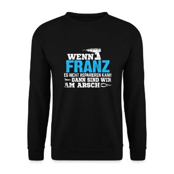 FRANZ - kann es reparieren - Unisex Pullover - Schwarz - Vorne - Alina (178cm) & Michal (187cm)
