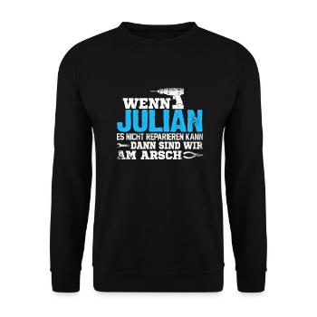 JULIAN - kann es reparieren - Unisex Pullover - Schwarz - Vorne - Alina (178cm) & Michal (187cm)