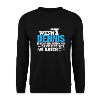 DENNIS - kann es reparieren - Unisex Pullover - Schwarz - Vorne - Alina (178cm) & Michal (187cm)