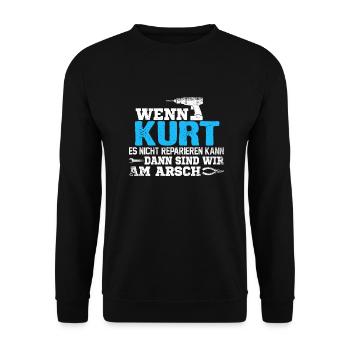 KURT - kann es reparieren - Unisex Pullover - Schwarz - Vorne - Alina (178cm) & Michal (187cm)