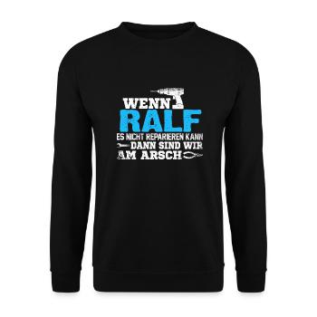 RALF - kann es reparieren - Unisex Pullover - Schwarz - Vorne - Alina (178cm) & Michal (187cm)
