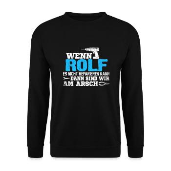 ROLF - kann es reparieren - Unisex Pullover - Schwarz - Vorne - Alina (178cm) & Michal (187cm)