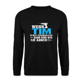 TIM - kann es reparieren - Unisex Pullover - Schwarz - Vorne - Alina (178cm) & Michal (187cm)