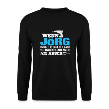 JÖRG - kann es reparieren - Unisex Pullover - Schwarz - Vorne - Alina (178cm) & Michal (187cm)