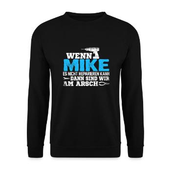 MIKE - kann es reparieren - Unisex Pullover - Schwarz - Vorne - Alina (178cm) & Michal (187cm)