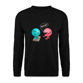 Atome, Elektron Proton, dickes Proton, fette sau - Unisex Pullover - Schwarz - Vorne - Alina (178cm) & Michal (187cm)