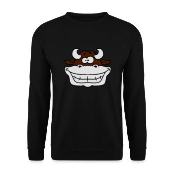 Verrückte Grinsende Kuh - Unisex Pullover - Schwarz - Vorne - Alina (178cm) & Michal (187cm)